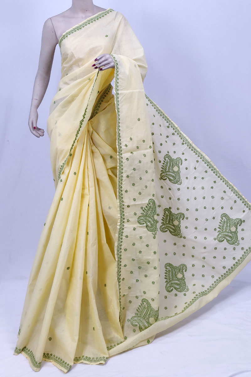 Yellow Colour Cotton Lucknowi Chikankari Saree With Blouse MC253236