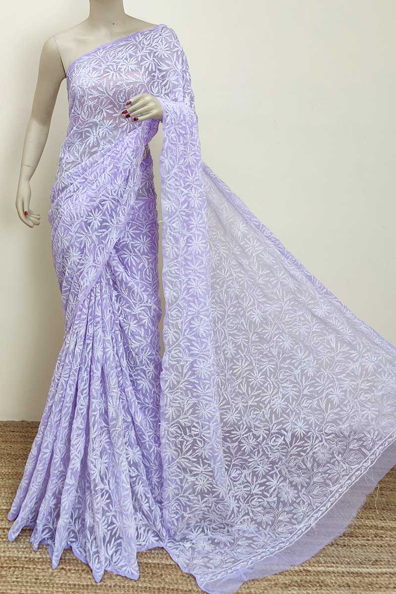 Lavender Colour Georgette Lucknowi Chikankari Tepchi Saree (with Blouse) MC253002