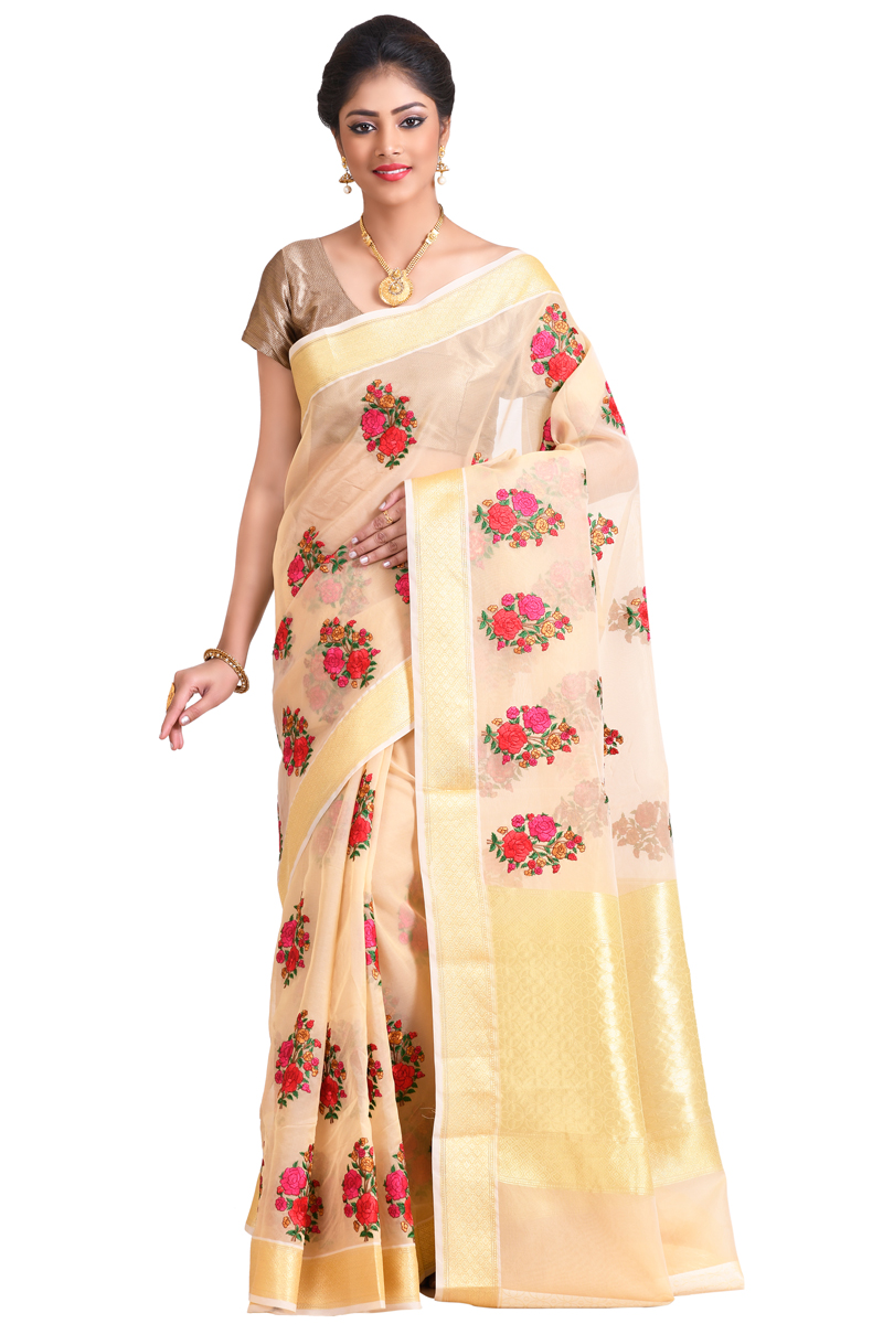 Banarasi Dual Shade Organza Saree With Silver Zari Border-White & Pink –  Banarasikargha