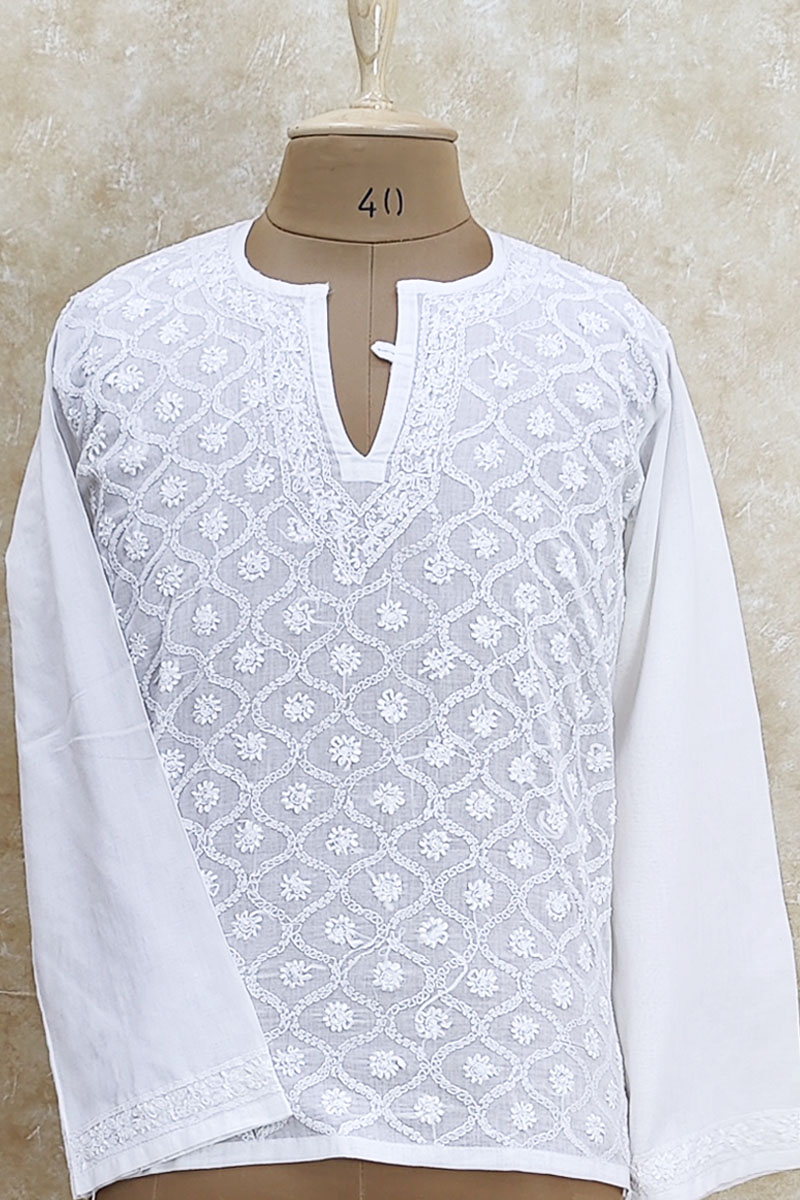 M Lucknow Libaas Hand Ebroidered Pure Georgette Chikan Short Kurti at Rs  700 in Delhi