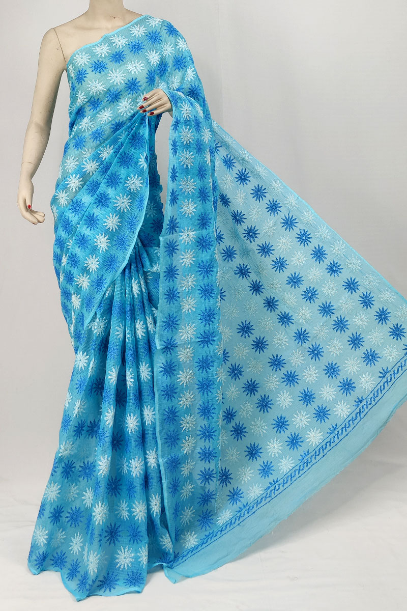 Blue Color Kota Cotton Lucknowi Chikankari Saree Without Blouse MC253300