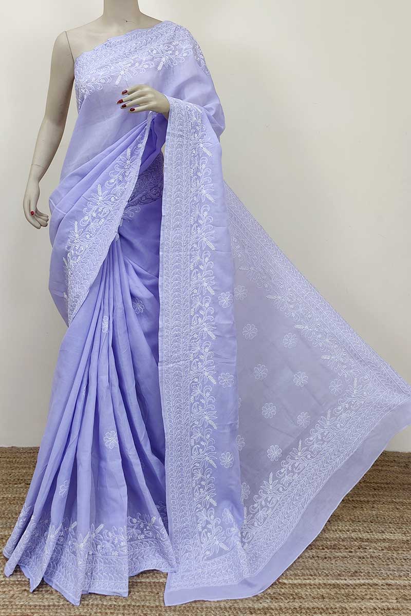 Lavender Colour Cotton Lucknowi Chikankari Saree Border Palla (with Blouse) Mc252809