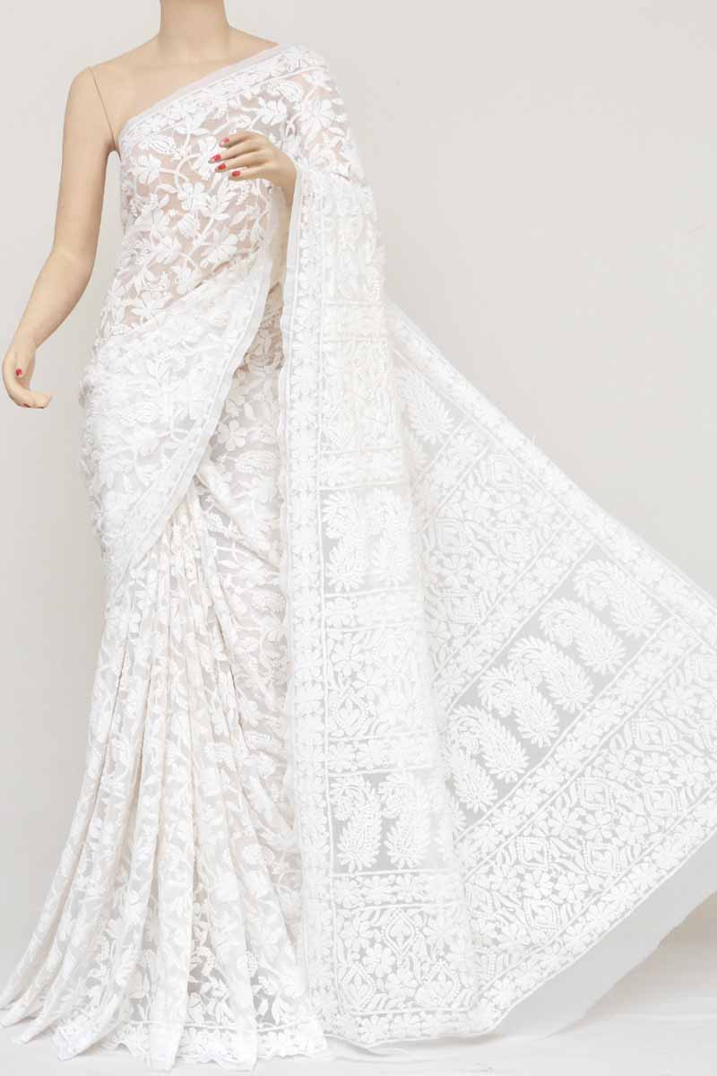 Buy Pure Georgette Chikankari Saree With Intricate Embroidery All Over the  Saree / Dyeable Online in India - Etsy